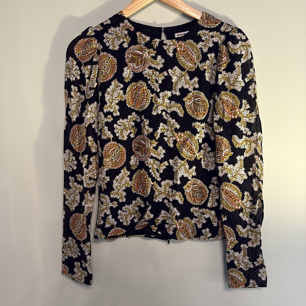 Reformation Paisley Black Blouse Small